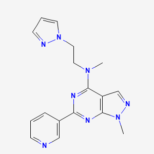 molecular formula C17H18N8 B5332992 N,1-dimethyl-N-[2-(1H-pyrazol-1-yl)ethyl]-6-(3-pyridinyl)-1H-pyrazolo[3,4-d]pyrimidin-4-amine 