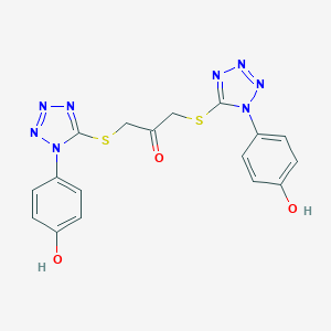molecular formula C17H14N8O3S2 B053333 1,3-Bis[[1-(4-hydroxyphenyl)-1H-tetrazol-5-yl]thio]-2-propanone CAS No. 115786-83-9