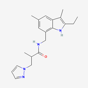 N-[(2-ethyl-3,5-dimethyl-1H-indol-7-yl)methyl]-2-methyl-3-(1H-pyrazol-1-yl)propanamide