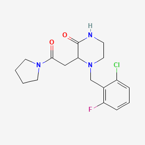 molecular formula C17H21ClFN3O2 B5333488 4-(2-chloro-6-fluorobenzyl)-3-[2-oxo-2-(1-pyrrolidinyl)ethyl]-2-piperazinone 