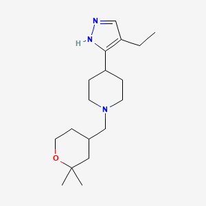 molecular formula C18H31N3O B5333694 1-[(2,2-dimethyltetrahydro-2H-pyran-4-yl)methyl]-4-(4-ethyl-1H-pyrazol-5-yl)piperidine 