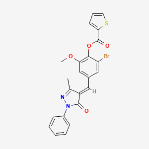 2-bromo-6-methoxy-4-[(3-methyl-5-oxo-1-phenyl-1,5-dihydro-4H-pyrazol-4-ylidene)methyl]phenyl 2-thiophenecarboxylate