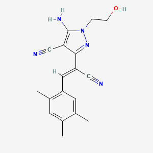 molecular formula C18H19N5O B5333885 5-amino-3-[1-cyano-2-(2,4,5-trimethylphenyl)vinyl]-1-(2-hydroxyethyl)-1H-pyrazole-4-carbonitrile 