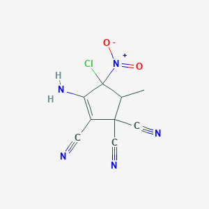 molecular formula C9H6ClN5O2 B053342 3-Amino-4-chloro-5-methyl-4-nitrocyclopent-2-ene-1,1,2-tricarbonitrile CAS No. 118644-90-9