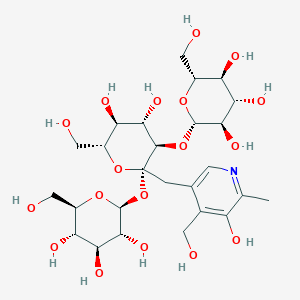 molecular formula C26H41NO18 B053346 (2S,3R,4S,5S,6R)-2-[(2S,3R,4S,5S,6R)-4,5-dihydroxy-2-[[5-hydroxy-4-(hydroxymethyl)-6-methylpyridin-3-yl]methyl]-6-(hydroxymethyl)-2-[(2S,3R,4S,5S,6R)-3,4,5-trihydroxy-6-(hydroxymethyl)oxan-2-yl]oxyoxan-3-yl]oxy-6-(hydroxymethyl)oxane-3,4,5-triol CAS No. 116169-16-5