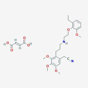 molecular formula C29H38N2O9 B053351 alpha-Ethyl-3,4,5-trimethoxy-alpha-(3-((2-(2-methoxyphenoxy)ethyl)amino)propyl)benzeneacetonitrile fumarate CAS No. 115787-31-0