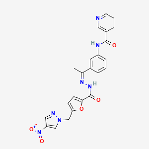 N-[3-(N-{5-[(4-nitro-1H-pyrazol-1-yl)methyl]-2-furoyl}ethanehydrazonoyl)phenyl]nicotinamide