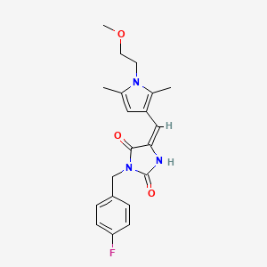 (5E)-3-[(4-fluorophenyl)methyl]-5-[[1-(2-methoxyethyl)-2,5-dimethylpyrrol-3-yl]methylidene]imidazolidine-2,4-dione