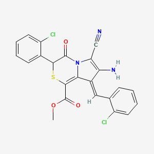 molecular formula C23H15Cl2N3O3S B5336195 methyl 7-amino-8-(2-chlorobenzylidene)-3-(2-chlorophenyl)-6-cyano-4-oxo-3,4-dihydro-8H-pyrrolo[2,1-c][1,4]thiazine-1-carboxylate 