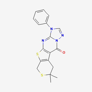 4,4-dimethyl-12-phenyl-5,8-dithia-10,12,14,15-tetrazatetracyclo[7.7.0.02,7.011,15]hexadeca-1(9),2(7),10,13-tetraen-16-one