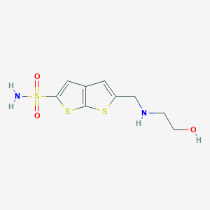 molecular formula C9H12N2O3S3 B053381 5-[[(2-Hydroxyethyl)amino]methyl]thieno[2,3-b]thiophene-2-sulfonamide CAS No. 122266-93-7