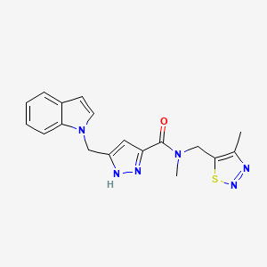 5-(1H-indol-1-ylmethyl)-N-methyl-N-[(4-methyl-1,2,3-thiadiazol-5-yl)methyl]-1H-pyrazole-3-carboxamide