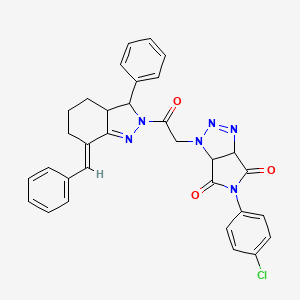 1-{2-[(7E)-7-benzylidene-3-phenyl-3,3a,4,5,6,7-hexahydro-2H-indazol-2-yl]-2-oxoethyl}-5-(4-chlorophenyl)-3a,6a-dihydropyrrolo[3,4-d][1,2,3]triazole-4,6(1H,5H)-dione