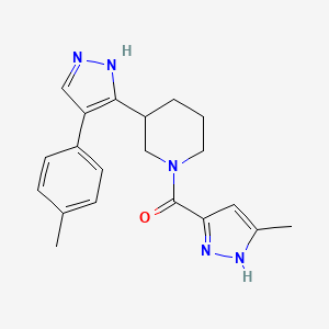 molecular formula C20H23N5O B5339937 3-[4-(4-methylphenyl)-1H-pyrazol-5-yl]-1-[(3-methyl-1H-pyrazol-5-yl)carbonyl]piperidine 