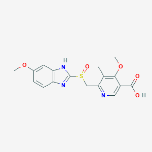 molecular formula C17H17N3O5S B053416 4-Methoxy-6-(((6-methoxy-1H-benzimidazol-2-yl)sulfinyl)methyl)-5-methyl-3-pyridinecarboxylic acid CAS No. 120003-72-7