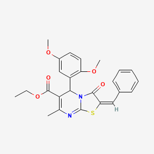 ethyl (2E)-2-benzylidene-5-(2,5-dimethoxyphenyl)-7-methyl-3-oxo-5H-[1,3]thiazolo[3,2-a]pyrimidine-6-carboxylate