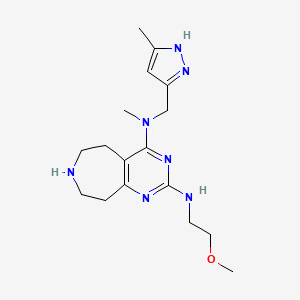 molecular formula C17H27N7O B5342354 N~2~-(2-methoxyethyl)-N~4~-methyl-N~4~-[(5-methyl-1H-pyrazol-3-yl)methyl]-6,7,8,9-tetrahydro-5H-pyrimido[4,5-d]azepine-2,4-diamine 