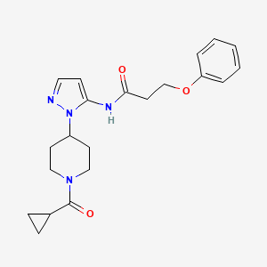 molecular formula C21H26N4O3 B5342787 N-{1-[1-(cyclopropylcarbonyl)piperidin-4-yl]-1H-pyrazol-5-yl}-3-phenoxypropanamide 