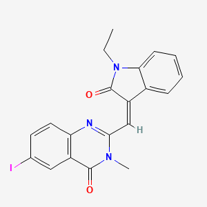 2-[(1-ethyl-2-oxo-1,2-dihydro-3H-indol-3-ylidene)methyl]-6-iodo-3-methyl-4(3H)-quinazolinone