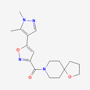 molecular formula C17H22N4O3 B5343168 8-{[5-(1,5-dimethyl-1H-pyrazol-4-yl)-3-isoxazolyl]carbonyl}-1-oxa-8-azaspiro[4.5]decane 