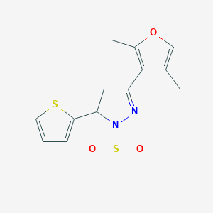 molecular formula C14H16N2O3S2 B5343231 3-(2,4-dimethyl-3-furyl)-1-(methylsulfonyl)-5-(2-thienyl)-4,5-dihydro-1H-pyrazole 