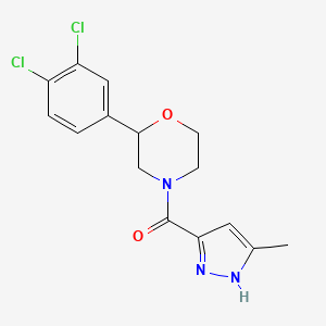 molecular formula C15H15Cl2N3O2 B5343587 [2-(3,4-dichlorophenyl)morpholin-4-yl]-(5-methyl-1H-pyrazol-3-yl)methanone 