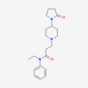 molecular formula C20H29N3O2 B5343635 N-ethyl-3-[4-(2-oxopyrrolidin-1-yl)piperidin-1-yl]-N-phenylpropanamide 