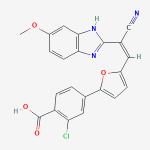 molecular formula C22H14ClN3O4 B5343853 2-chloro-4-{5-[(Z)-2-cyano-2-(5-methoxy-1H-benzimidazol-2-yl)ethenyl]furan-2-yl}benzoic acid 