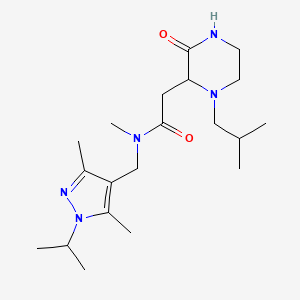 molecular formula C20H35N5O2 B5343893 2-(1-isobutyl-3-oxo-2-piperazinyl)-N-[(1-isopropyl-3,5-dimethyl-1H-pyrazol-4-yl)methyl]-N-methylacetamide 