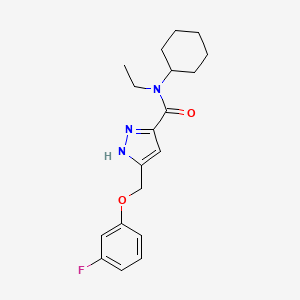 molecular formula C19H24FN3O2 B5344096 N-cyclohexyl-N-ethyl-5-[(3-fluorophenoxy)methyl]-1H-pyrazole-3-carboxamide 