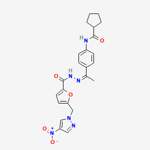 N-[4-(N-{5-[(4-nitro-1H-pyrazol-1-yl)methyl]-2-furoyl}ethanehydrazonoyl)phenyl]cyclopentanecarboxamide