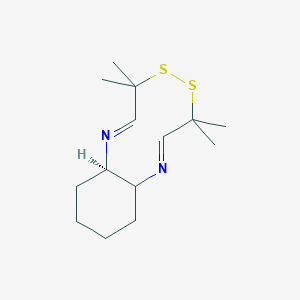 molecular formula C14H24N2S2 B053458 1,2,3,4,4a,12a-Hexahydro-7,7,10,10-tetramethyl-7H,10H-8,9-dithia-5,12-diazabenzocyclodecene CAS No. 114646-05-8