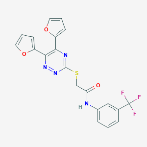 molecular formula C20H13F3N4O3S B534661 2-{[5,6-di(furan-2-yl)-1,2,4-triazin-3-yl]sulfanyl}-N-[3-(trifluoromethyl)phenyl]acetamide 