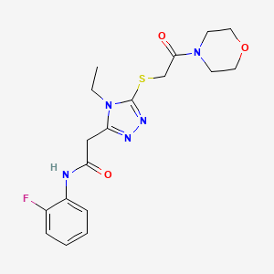 molecular formula C18H22FN5O3S B5349626 2-(4-ethyl-5-{[2-(morpholin-4-yl)-2-oxoethyl]sulfanyl}-4H-1,2,4-triazol-3-yl)-N-(2-fluorophenyl)acetamide 