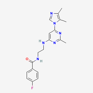 molecular formula C19H21FN6O B5349711 N-(2-{[6-(4,5-dimethyl-1H-imidazol-1-yl)-2-methyl-4-pyrimidinyl]amino}ethyl)-4-fluorobenzamide 