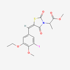 molecular formula C17H18INO6S B5350441 methyl 2-[(5E)-5-[(3-ethoxy-5-iodo-4-methoxyphenyl)methylidene]-2,4-dioxo-1,3-thiazolidin-3-yl]propanoate 