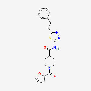 molecular formula C21H22N4O3S B5350720 1-(2-furoyl)-N-[5-(2-phenylethyl)-1,3,4-thiadiazol-2-yl]piperidine-4-carboxamide 