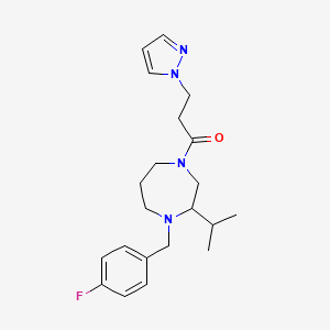 molecular formula C21H29FN4O B5350989 1-(4-fluorobenzyl)-2-isopropyl-4-[3-(1H-pyrazol-1-yl)propanoyl]-1,4-diazepane 