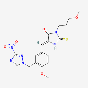 molecular formula C18H20N6O5S B5351111 5-((Z)-1-{4-METHOXY-3-[(3-NITRO-1H-1,2,4-TRIAZOL-1-YL)METHYL]PHENYL}METHYLIDENE)-3-(3-METHOXYPROPYL)-2-THIOXODIHYDRO-1H-IMIDAZOL-4-ONE 