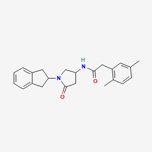 molecular formula C23H26N2O2 B5351181 N-[1-(2,3-dihydro-1H-inden-2-yl)-5-oxopyrrolidin-3-yl]-2-(2,5-dimethylphenyl)acetamide 