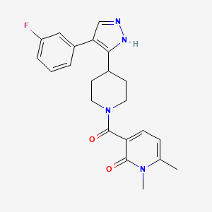 3-[4-[4-(3-fluorophenyl)-1H-pyrazol-5-yl]piperidine-1-carbonyl]-1,6-dimethylpyridin-2-one