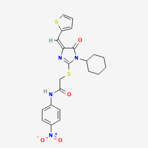 2-({1-CYCLOHEXYL-5-OXO-4-[(E)-1-(2-THIENYL)METHYLIDENE]-4,5-DIHYDRO-1H-IMIDAZOL-2-YL}SULFANYL)-N-(4-NITROPHENYL)ACETAMIDE