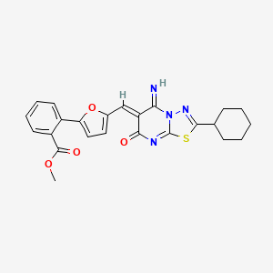 molecular formula C24H22N4O4S B5351607 methyl 2-{5-[(Z)-(2-cyclohexyl-5-imino-7-oxo-5H-[1,3,4]thiadiazolo[3,2-a]pyrimidin-6(7H)-ylidene)methyl]furan-2-yl}benzoate 