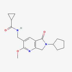 molecular formula C18H23N3O3 B5352134 N-[(6-cyclopentyl-2-methoxy-5-oxo-6,7-dihydro-5H-pyrrolo[3,4-b]pyridin-3-yl)methyl]cyclopropanecarboxamide 