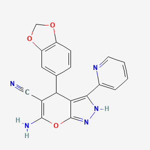 6-AMINO-4-(2H-1,3-BENZODIOXOL-5-YL)-3-(PYRIDIN-2-YL)-1H,4H-PYRANO[2,3-C]PYRAZOLE-5-CARBONITRILE