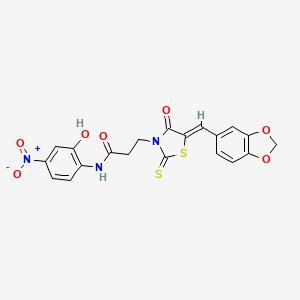 3-[(5Z)-5-[(2H-1,3-BENZODIOXOL-5-YL)METHYLIDENE]-4-OXO-2-SULFANYLIDENE-1,3-THIAZOLIDIN-3-YL]-N-(2-HYDROXY-4-NITROPHENYL)PROPANAMIDE