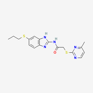 2-(4-methylpyrimidin-2-yl)sulfanyl-N-(6-propylsulfanyl-1H-benzimidazol-2-yl)acetamide