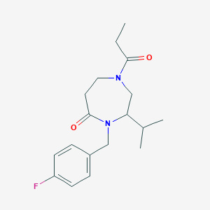 molecular formula C18H25FN2O2 B5360332 4-(4-fluorobenzyl)-3-isopropyl-1-propionyl-1,4-diazepan-5-one 