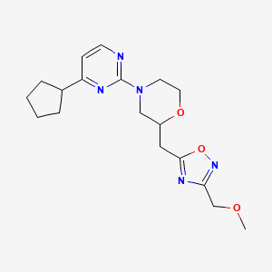 molecular formula C18H25N5O3 B5360432 4-(4-cyclopentylpyrimidin-2-yl)-2-{[3-(methoxymethyl)-1,2,4-oxadiazol-5-yl]methyl}morpholine 