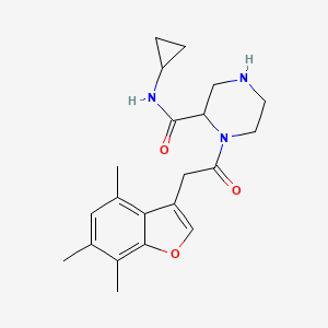 molecular formula C21H27N3O3 B5360491 N-cyclopropyl-1-[(4,6,7-trimethyl-1-benzofuran-3-yl)acetyl]-2-piperazinecarboxamide 